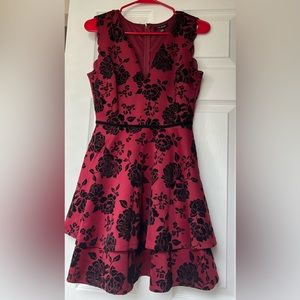 City studio Burgundy, black velvet roses dress